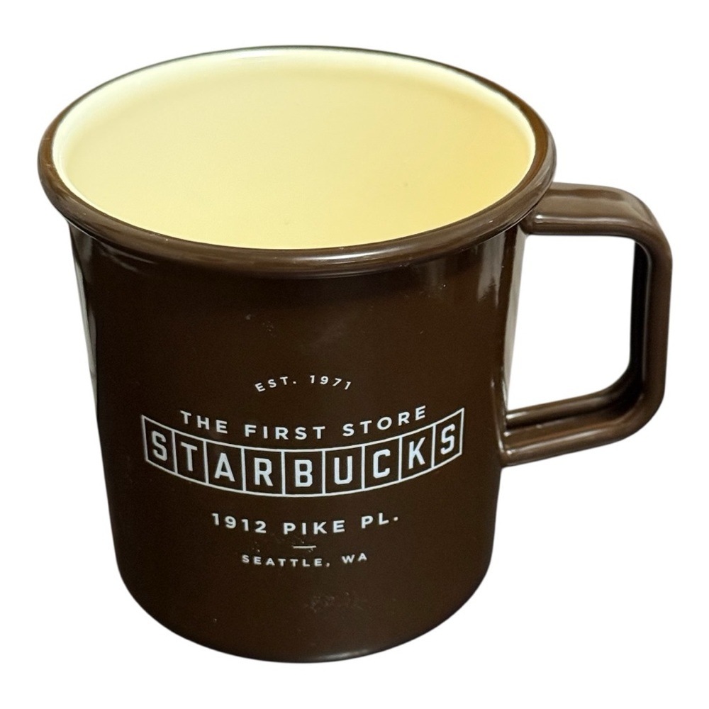 Starbucks The First Store Pike Place Seattle Enamel Tin  Coffee Camping Mug